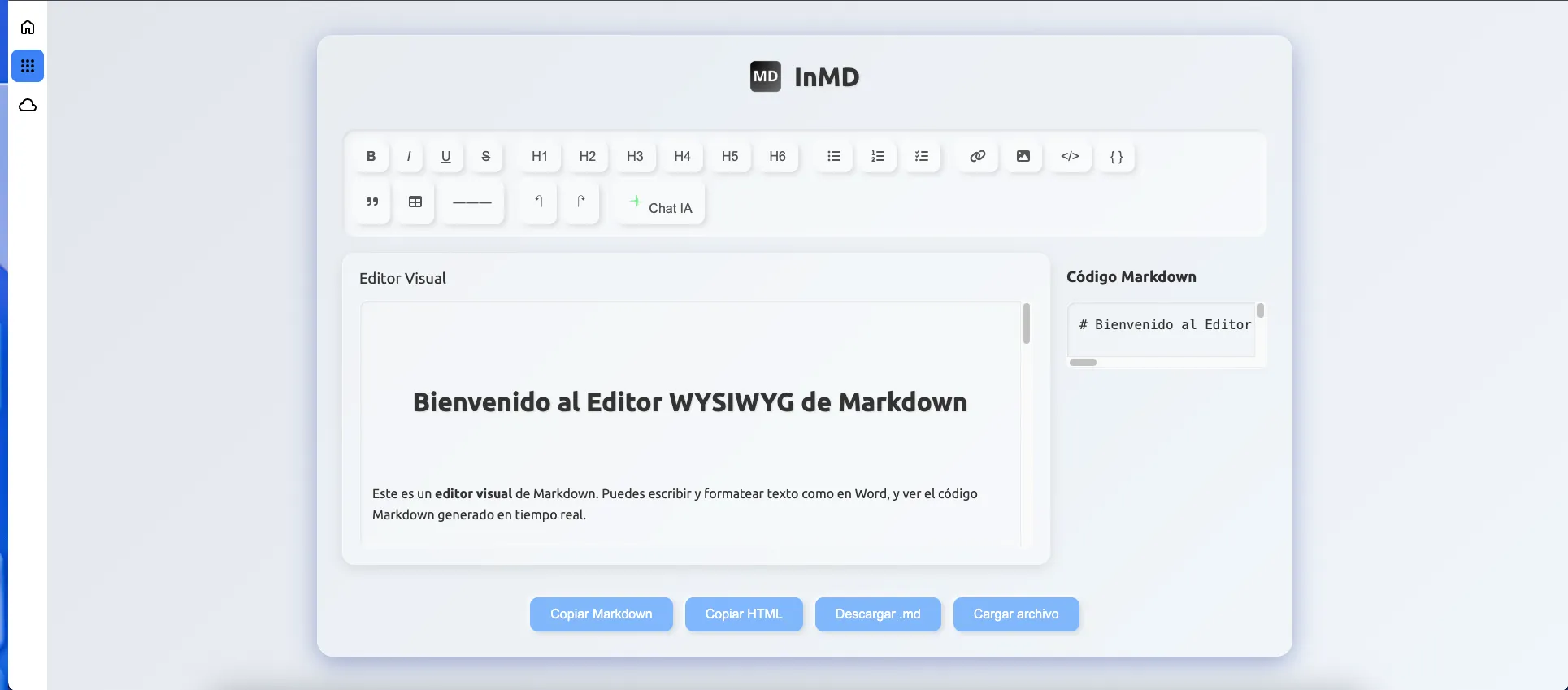 Editor InMD visión general